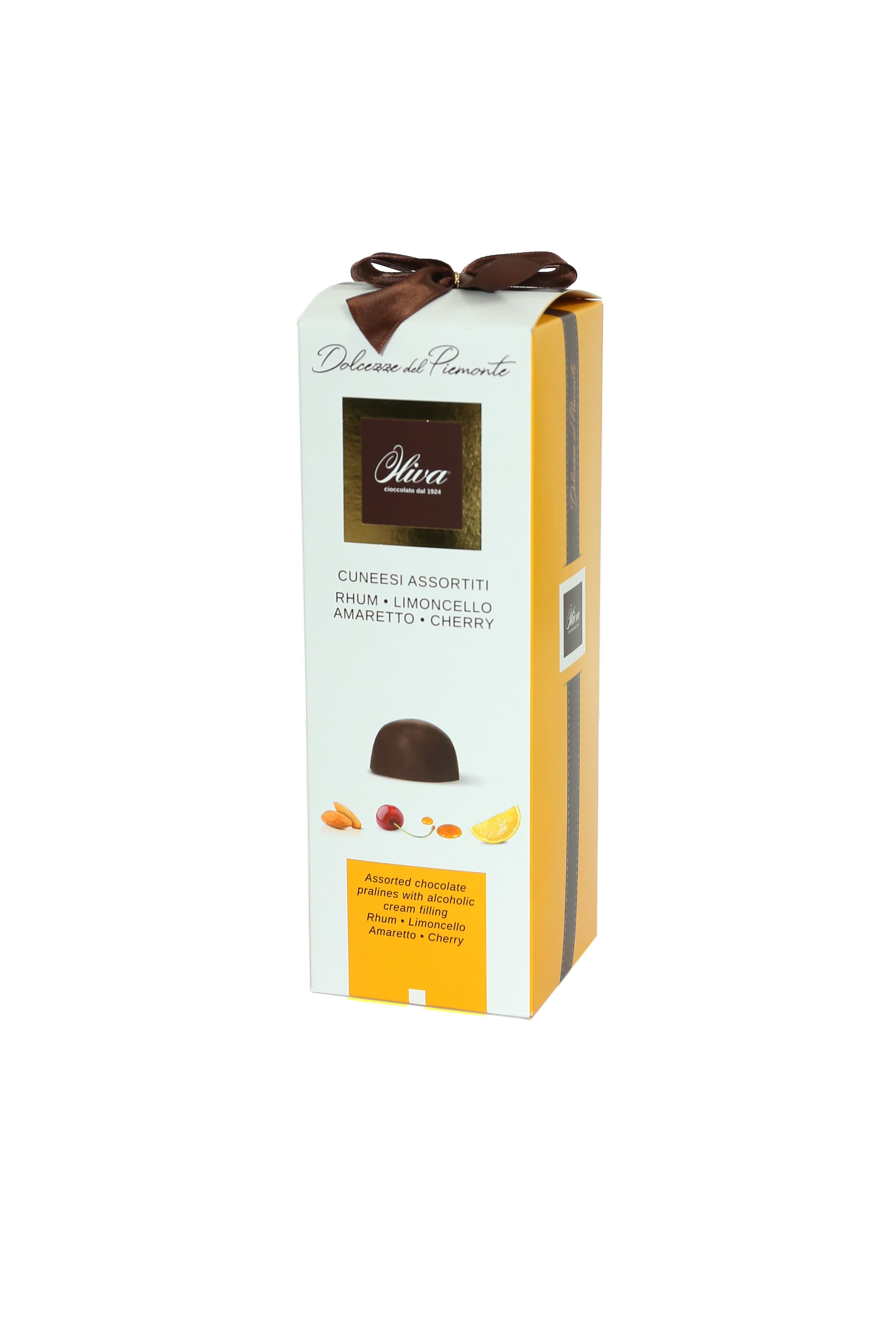 Praliny czekoladowe Oliva Cuneesi Assortiti 150 g – Rhum, Limoncello, Amaretto, Cherry