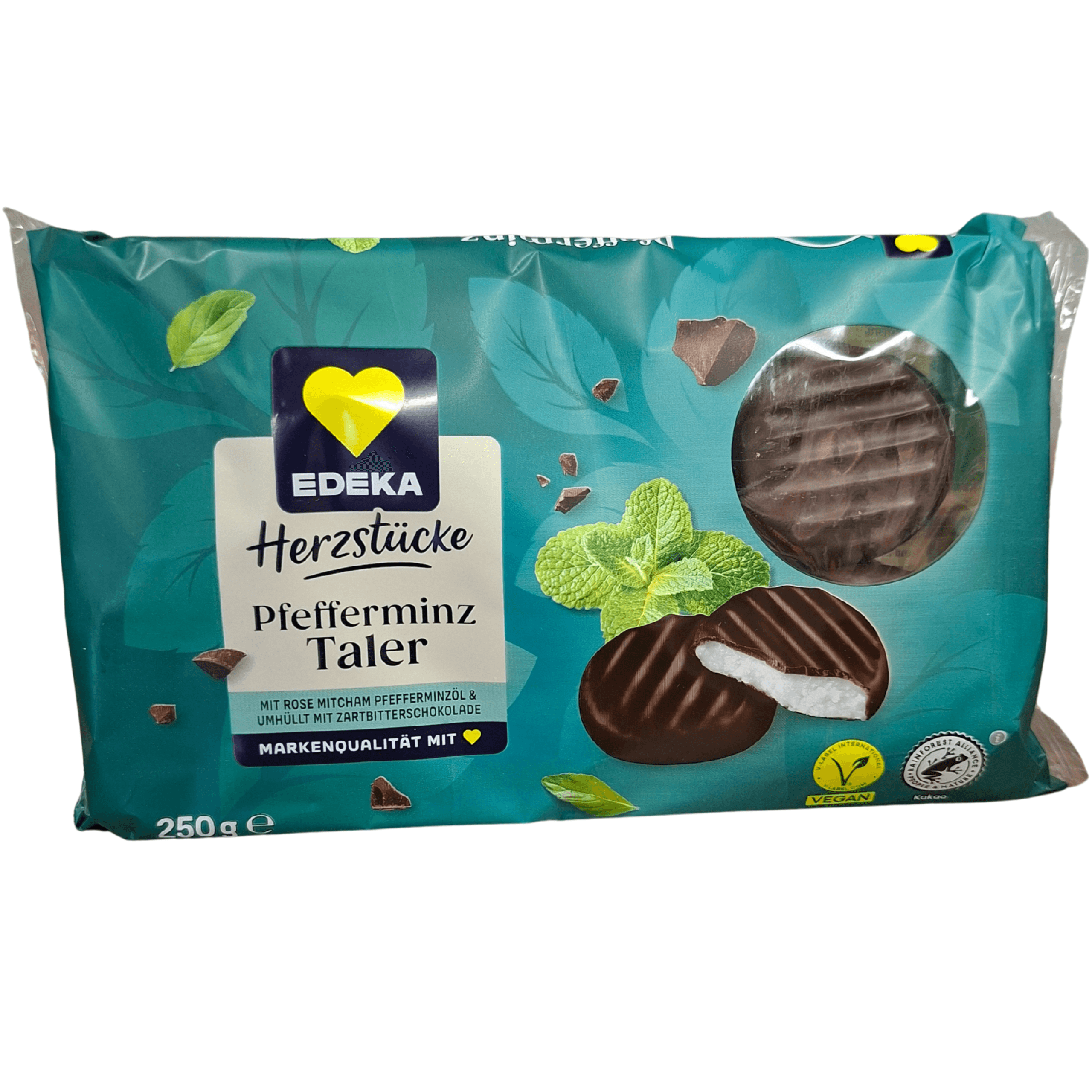 Czekoladki miętowe z nadzieniem – Edeka Herzstücke Pfefferminz Taler – 250 g